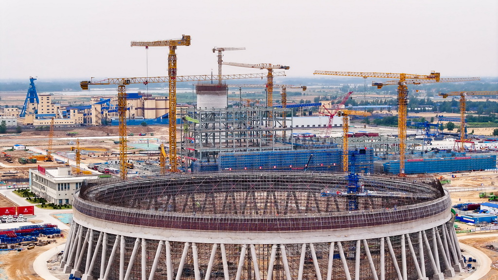 6月5日拍摄的位于山东省郓城县的大唐郓城630℃国家电力示范项目建设现场（无人机照片）。