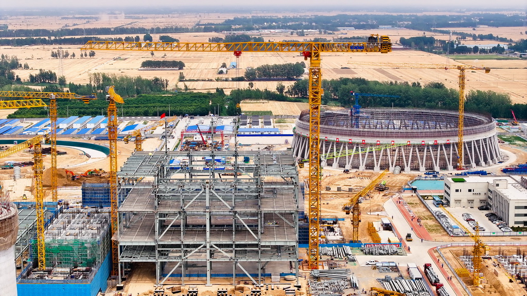 6月5日拍摄的位于山东省郓城县的大唐郓城630℃国家电力示范项目建设现场（无人机照片）。