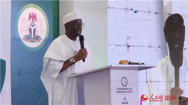 尼日利亚联邦参议院议长阿克帕比奥致辞。人民网记者 姜宣摄